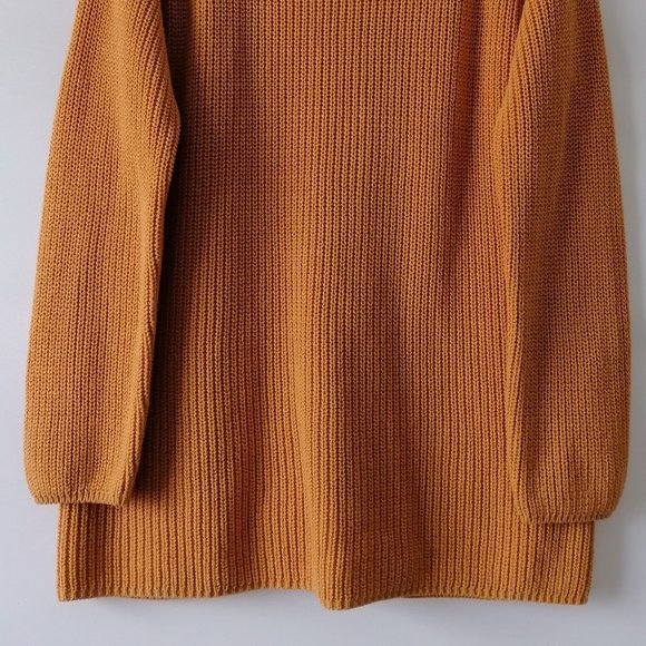 525 America Womens Yellow Crewneck Back Slit Chunky Knit Sweater Size L - Picture 3 of 8